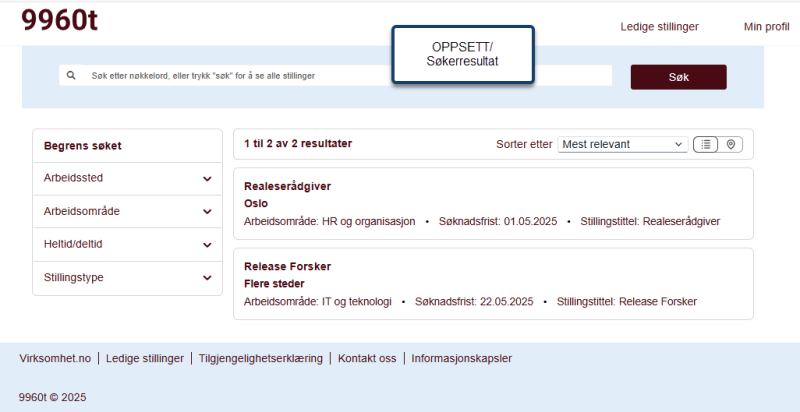 Bildet viser ett oppsett på søkeresultat