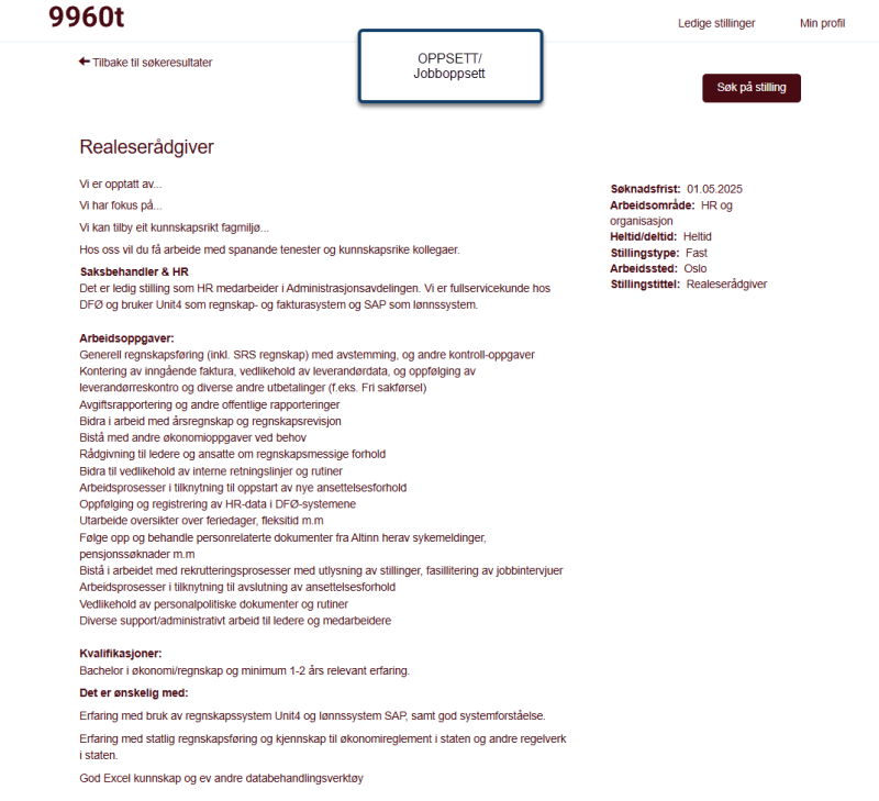 Bildet viser et oppsett på Jobboppsett