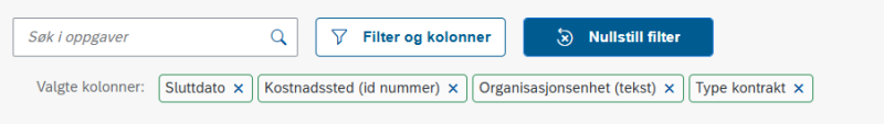 Bildet viser valgte kolonner