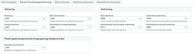 Skillekort to under avskrivningbøker – Kontoer for aktivering/avskrivning