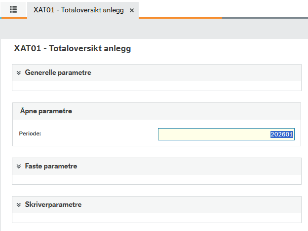 Bestillingsparametre XAT01 Totaloversikt anlegg