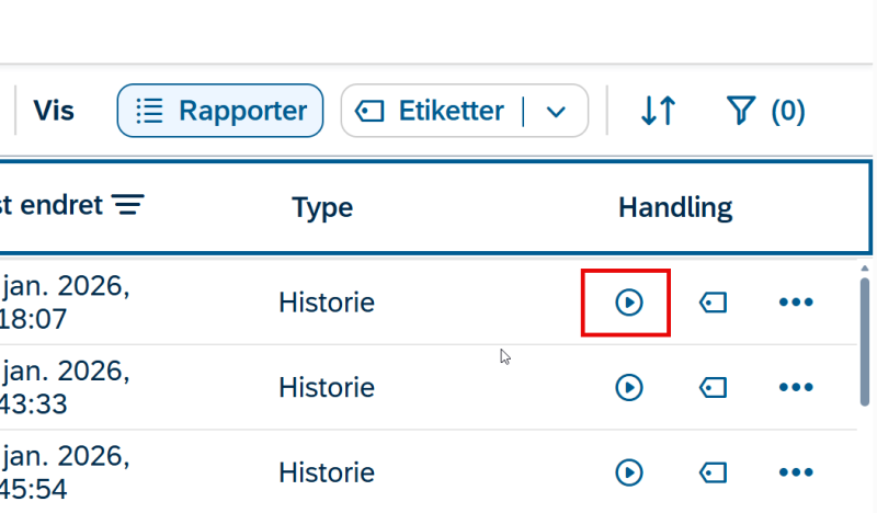 Bildet viser knappen Kjør til høyre under Handlinger