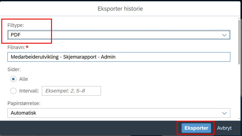 Bildet viser filtypene som kan velges.