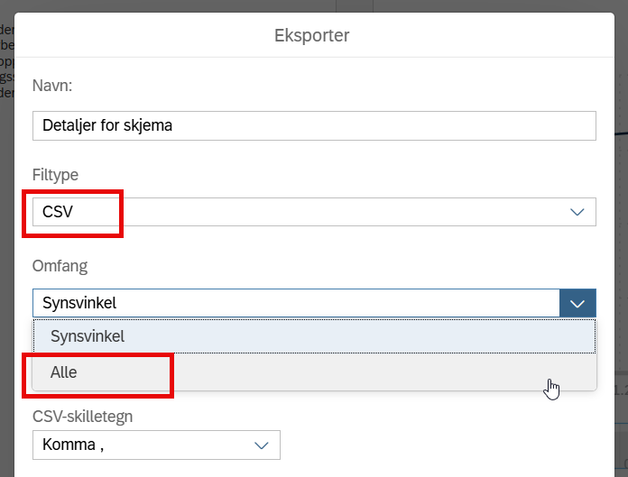 Bildet viser Filtype og Omfang