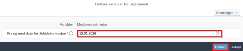 Bildet viser datofeltet til skjemamalen