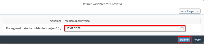 Bildet viser datofeltet til Prøvetid