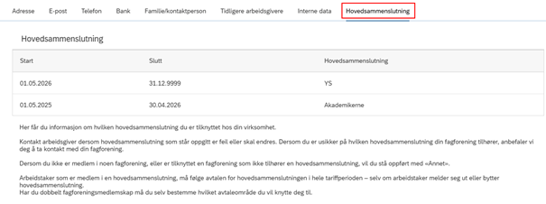 Bildet viser hovedsammenslutning i selvbetjeningsportal