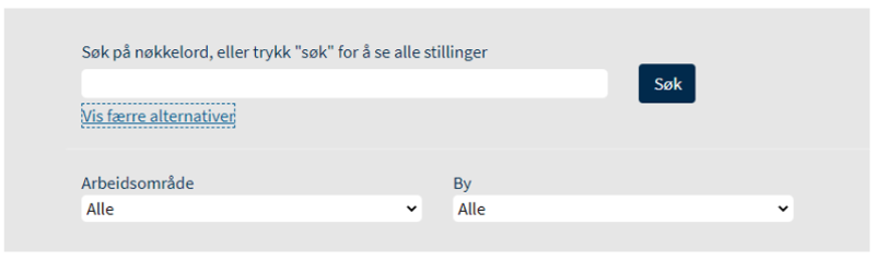 Bildet viser søkefunksjonen for ledige stillinger