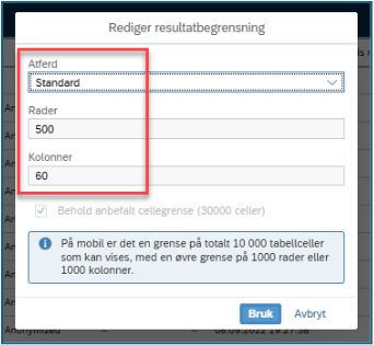 Bildet viser Rediger resultatbegrensing.