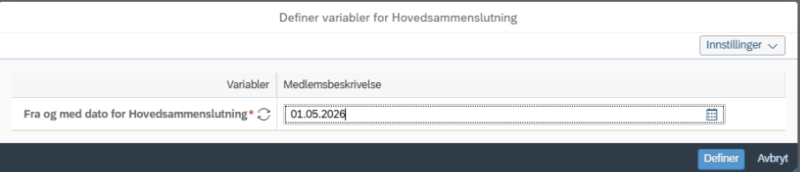 Bildet viser vindu for underrapport.