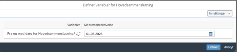 Bildet viser datofeltet under variabler for Hovedsammenslutning.