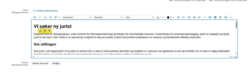 Bilde som viser hvordan Ki funksjonen for teksforbedring blir tilgjengelig. 