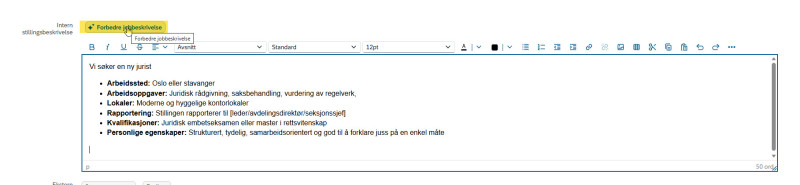 Bilde som viser stillingsbeskrivelse feltet med promt
