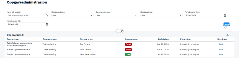 Bilde viser ny oversikt for oppgaver i introduksjonsprogram