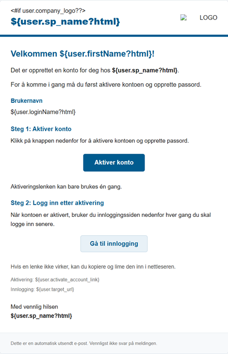 Bildet viser epost som sendes til nyansatte