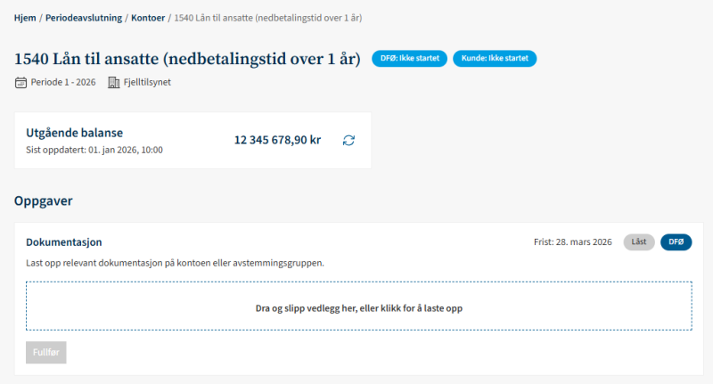 Skjermbildet viser dokumentasjon på konto
