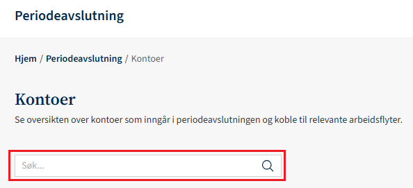 Skjermbildet viser søk i kontooversikten