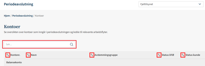 Skjermbilde av Søk og sortering