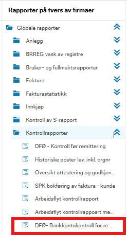Viser menypunktet DFØ-Bankkontokontroll før remittering