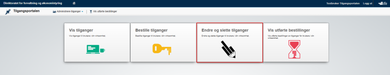Velg Endre og slette tilganger for å slette tilgangene til en bruker.