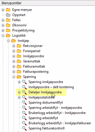 Skjermbilde av detaljer innkjøpsordre.