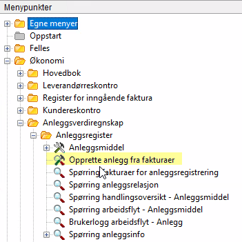 Skjermbilde av opprette anlegg fra fakturaer. 