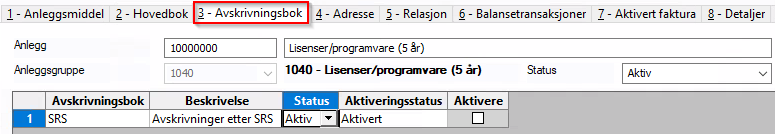 Skjermbilde av avskrivningsbok.