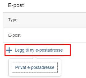 Skjermbilde av knapp for å legge til ny e-postadresse