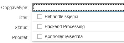 bildet viser filtrering på oppgavetype