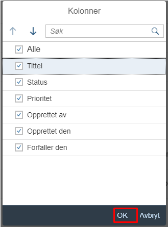 bildet viser valg av kolonner