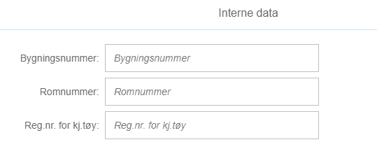 Skjermbilde av tilgjengelige felter ved registrering av interne data.