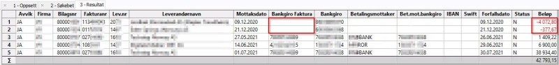 Skjermbilde av eksempel for kontroll for remittering med to røde firkanter.