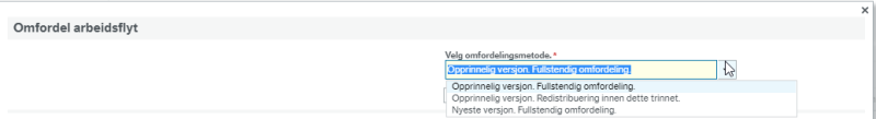 Skjermbildet viser de tre ulike valgene for omfordeling.