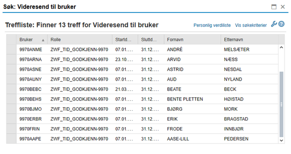 bildet viser liste over potensielle mottakere