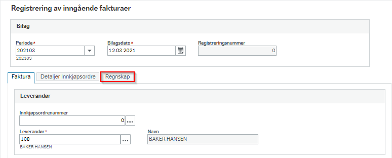 Bildet viser fanen Regnskap som du kan bytte til.