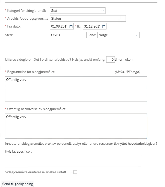 bildet viser skjemaet sidegjøremål