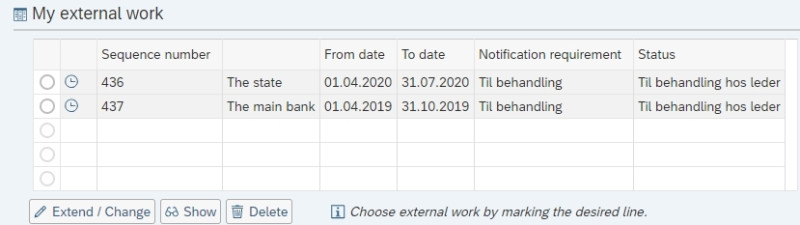 image showing list of external work