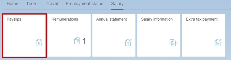 image showing the tile payslips in the self service portal