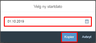 bildet viser ny startdato og knappen kopier