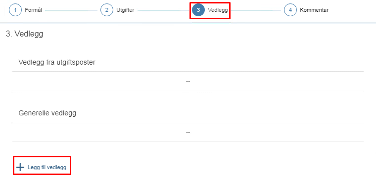 Skjermbilde av eksempel på hvordan legge til vedlegg for utgiftsrefusjon. 