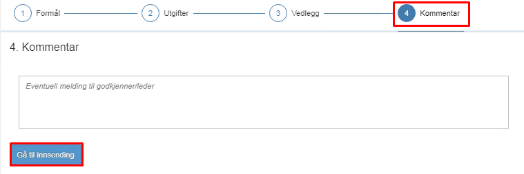 Skjermbilde av eksempel på utgiftsrefusjon. 