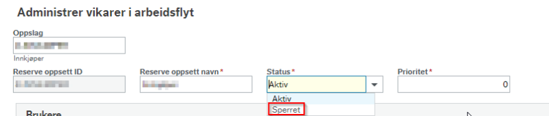 Status er felt nummer tre på linje to i skjermbildet. Her kan du velge Sperret i nedtrekksmenyen.