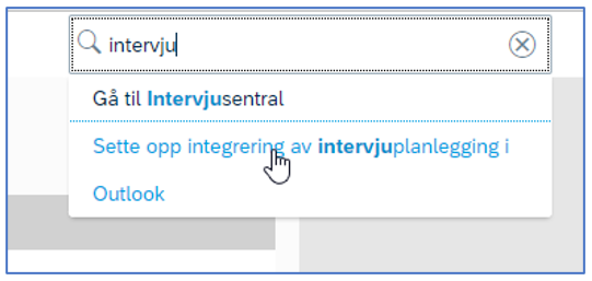 Skjermbilde som viser søk etter "intervju" i DFØ HR