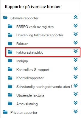 Skjermbilde av fakturastatistikk, meny.