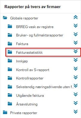 Skjermbilde av fakturastatistikk, meny