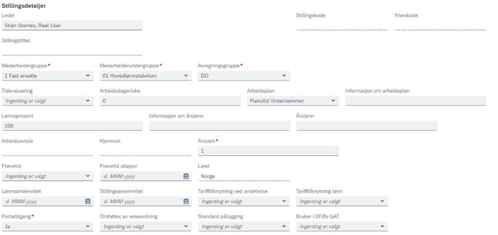 Skjermbilde av visningen for stillingsdetaljer i HR kjerne i DFØ HR