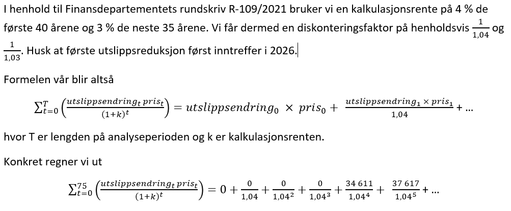Figuren viser formler for å beregne netto nåverdi
