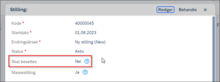 Skjermbilde av stilling og felt for "Skal besettes" i DFØ HR.
