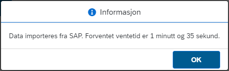 Informasjonsboksen som viser hvor lang tid som gjenstår på importen