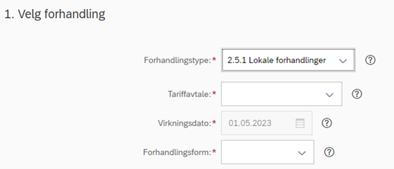 Bildet viser Trinn 1: Velg forhandling i Opprett lønnsoppgjør.